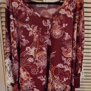 Cable & Gauge Burgundy Floral Blouse